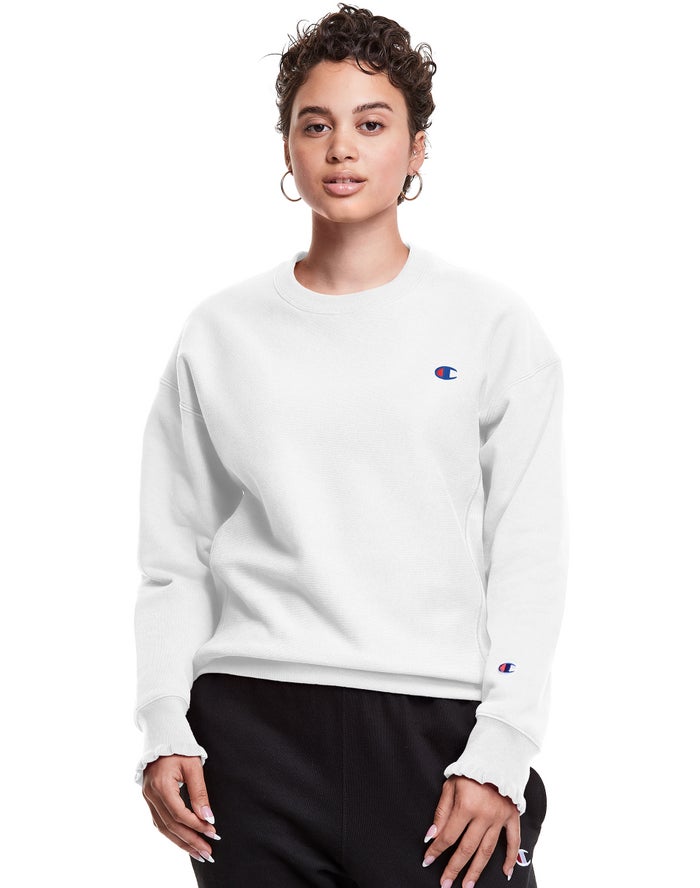 Champion Reverse Weave Crew C Logo Kadın Sweatshirt Beyaz ( FVMOBK349 )